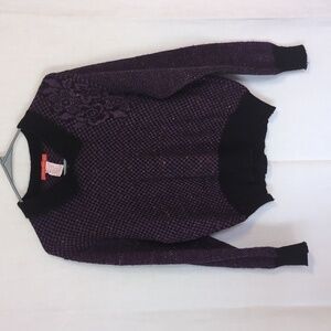 Halston III Purple Black Checkered Wool Blend Collared Sweater Size Medium